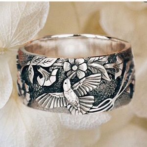 STERLING SILVER BOHO FLORAL AND HUMMINGBIRD RING